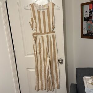 Tan and Cream Striped Jumpsuit